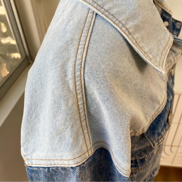 BLANK NYC Two-Tone Cropped Denim Trucker Jacket, Size S - Picture 7 of 11